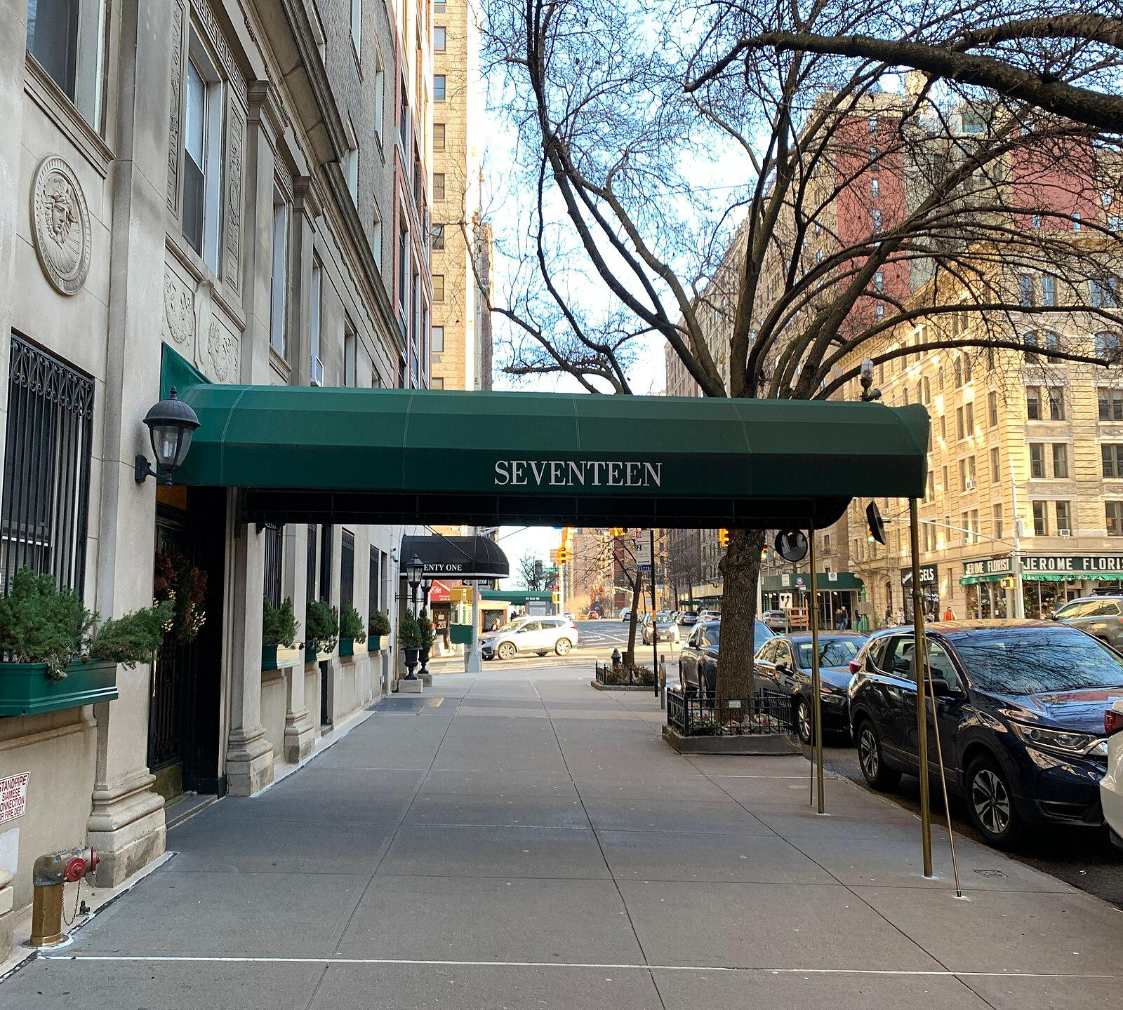 17 East 96th Street (green awning, north sidewalk), Carnegie Hill, Upper East Side, Manhattan